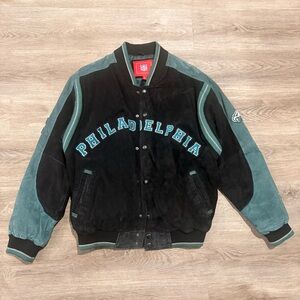 NFL - Philadelphia Eagles Button-Up
Suede Jacket 1990s Large